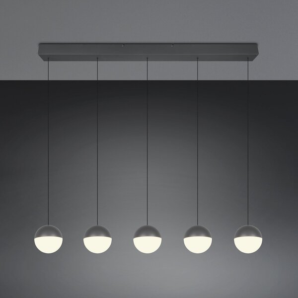 Reality Leuchten Lampă suspendată LED Senta, antracit, lungime 114 cm 3.000 K 5 becuri., Negru, Camera de zi / sufragerie, Plastic, Modern, glob