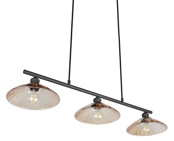 Reality Leuchten Lampă suspendată Eluna, chihlimbar/negru, 100 cm, sticlă/metal, 3 becuri., reglabil, Negru, Camera de zi / sufragerie, Metal