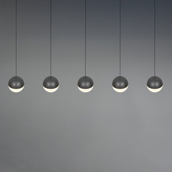 Reality Leuchten Lampă suspendată LED Senta, antracit, lungime 114 cm 3.000 K 5 becuri., Negru, Camera de zi / sufragerie, Plastic, Modern, glob