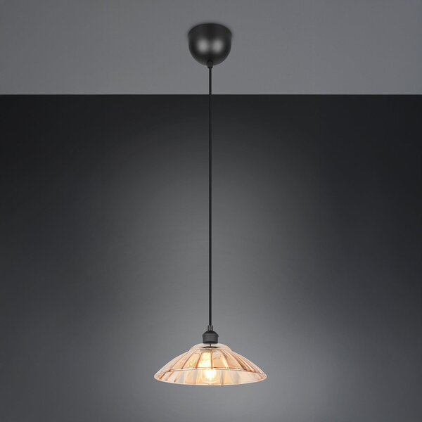 Reality Leuchten Lampă suspendată Eluna, chihlimbar/negru, Ø 30 cm, sticlă/metal 1 bec., reglabil, Negru, Camera de zi / sufragerie, Metal