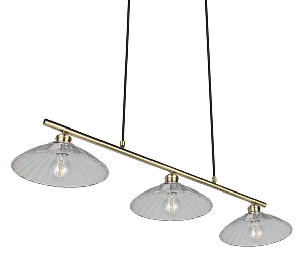 Reality Leuchten Lampă suspendată Eluna, transparentă/alamă veche, 100 cm sticlă/metal 3 becuri., reglabil, Bronz / Alamă Veche, Camera de zi / sufragerie, Metal