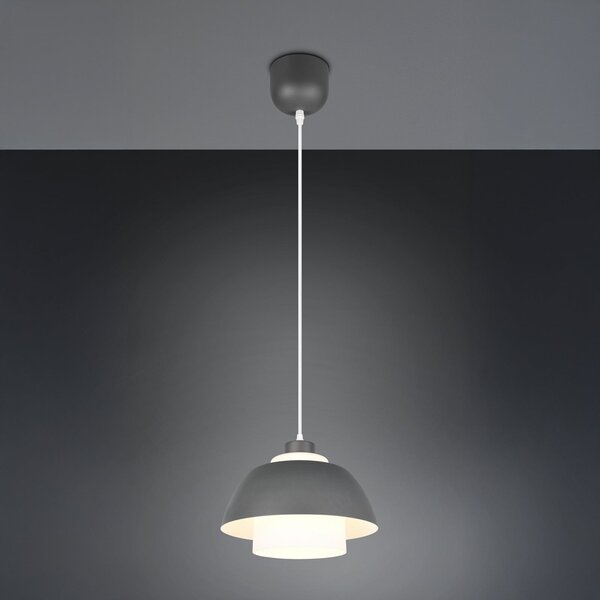 Reality Leuchten Lampă suspendată Tilos, antracit, Ø 30 cm, metal/sticlă, E27, reglabil, Negru, Camera de zi / sufragerie, Metal, Modern