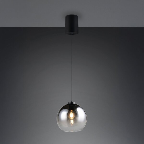 Reality Leuchten Lampă suspendată Liora, gri fumuriu, Ø 25 cm, sticlă, E27, reglabil, Gri, Camera de zi / sufragerie, Sticlă, Modern, glob