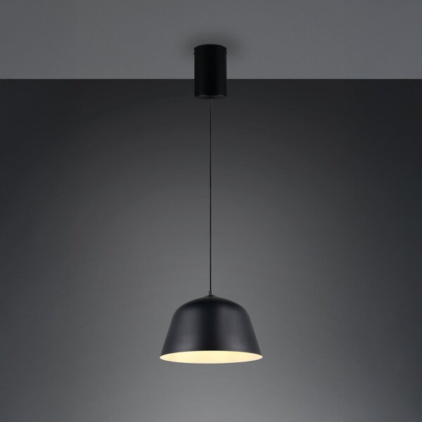 Reality Leuchten Lampă suspendată Tova, negru mat, Ø 30 cm, metal, E27, reglabil, Negru, Camera de zi / sufragerie, Metal, Modern