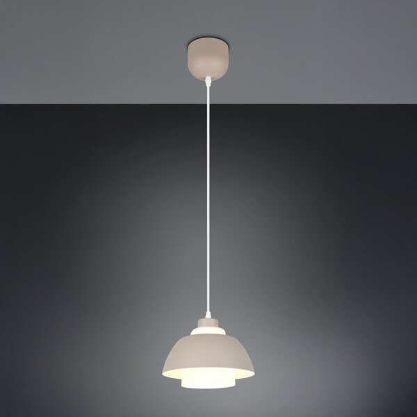 Reality Leuchten Lampă suspendată Tilos, bej, Ø 23 cm, metal/sticlă, E27, reglabil, Bej, Camera de zi / sufragerie, Metal, Modern