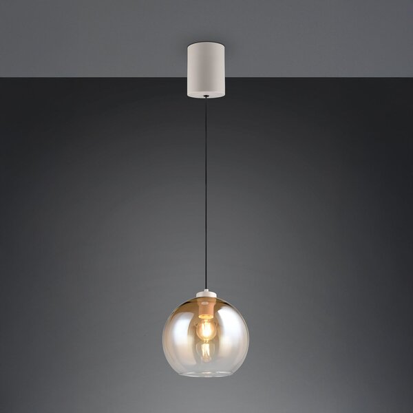 Reality Leuchten Lampă suspendată Liora, chihlimbar, Ø 25 cm, sticlă, E27, reglabil, Bej, Camera de zi / sufragerie, Sticlă, Modern, glob