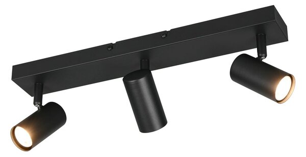 Reality Leuchten Spot Taryn, negru mat, lungime 45 cm, 3 becuri, GU10, reglabil, Negru, Camera de zi / sufragerie, Metal, Modern, Plafon semicircular cu spațiere