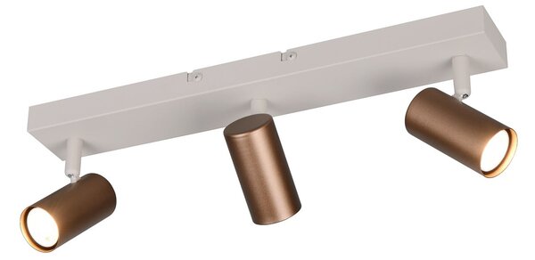 Reality Leuchten Spot Taryn, maro, lungime 45 cm, 3 becuri, Mini-GU10, reglabil, Maro / Rugină, Camera de zi / sufragerie, Metal, Modern, Plafon semicircular cu spațiere