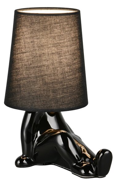 Reality Leuchten Lampa de masă Huma, negru, înălțime 25 cm, textil/ceramică, E14, Negru, Camera de zi / sufragerie, Ceramică, Viața tânără