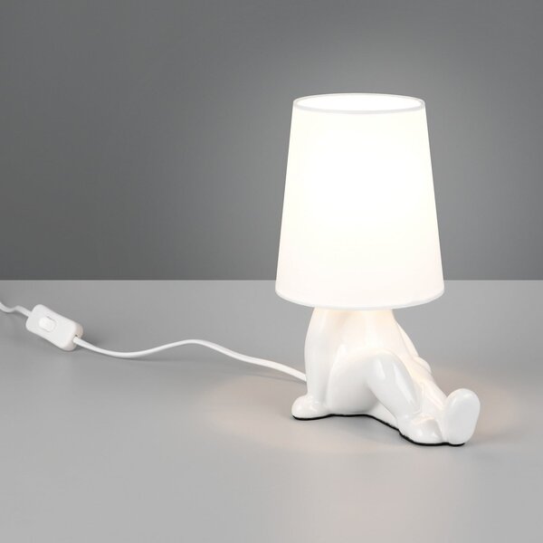 Reality Leuchten Lampa de masă Huma, albă, înălțime 25 cm, textil/ceramică, E14, Alb, Camera de zi / sufragerie, Ceramică, Viața tânără