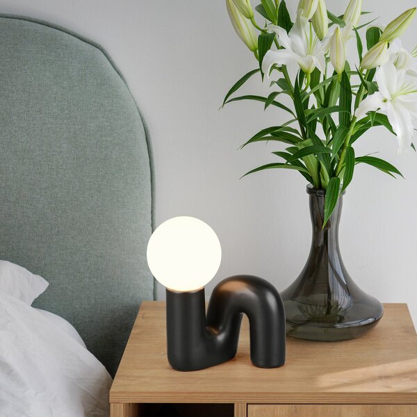Reality Leuchten Lampa de masă Quinn, negru, înălțime 22 cm, ceramică/sticlă, G9, Negru, Camera de zi / sufragerie, Ceramică, Viața tânără