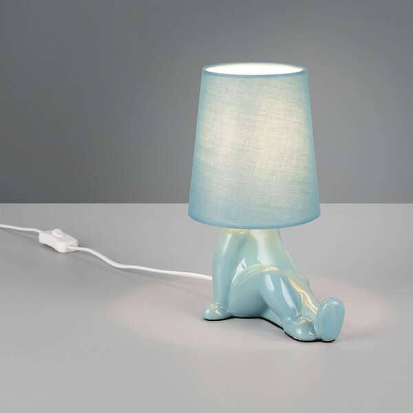 Reality Leuchten Lampa de masă Huma, albastră, înălțime 25 cm, textil/ceramică, E14, Albastru, Camera de zi / sufragerie, Ceramică, Viața tânără