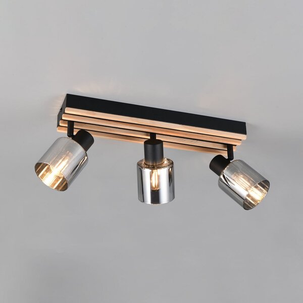 Reality Leuchten Spot Travia, lungime 53 cm, 3 becuri, negru/gri fumuriu, reglabil, Negru, Camera de zi / sufragerie, Metal, Modern, Plafon semicircular cu spațiere