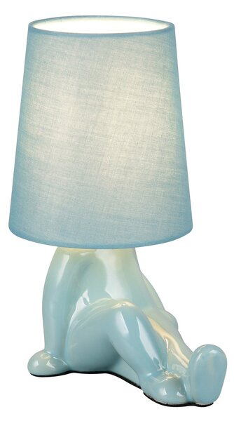 Reality Leuchten Lampa de masă Huma, albastră, înălțime 25 cm, textil/ceramică, E14, Albastru, Camera de zi / sufragerie, Ceramică, Viața tânără