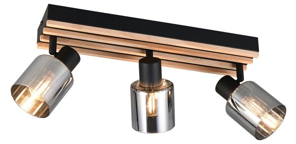 Reality Leuchten Spot Travia, lungime 53 cm, 3 becuri, negru/gri fumuriu, reglabil, Negru, Camera de zi / sufragerie, Metal, Modern, Plafon semicircular cu spațiere