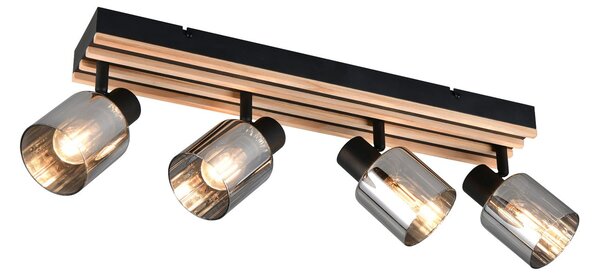 Reality Leuchten Radiator Travia, lungime 65 cm, 4 becuri, negru/cenușiu fumuriu, reglabil, Negru, Camera de zi / sufragerie, Metal, Modern, Plafon semicircular cu spațiere
