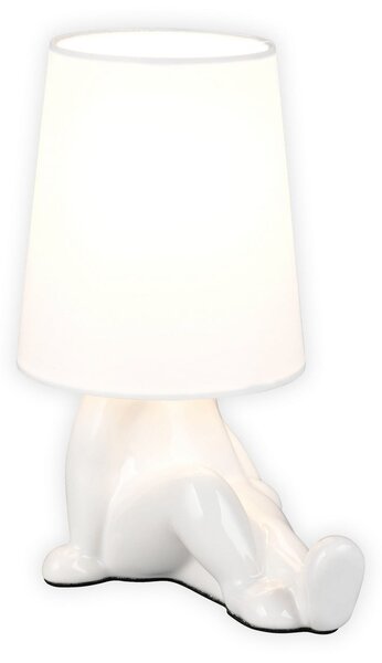 Reality Leuchten Lampa de masă Huma, albă, înălțime 25 cm, textil/ceramică, E14, Alb, Camera de zi / sufragerie, Ceramică, Viața tânără
