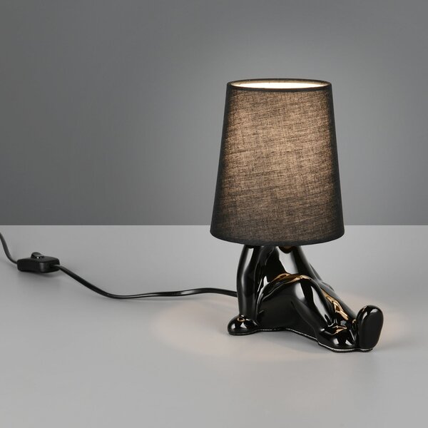 Reality Leuchten Lampa de masă Huma, negru, înălțime 25 cm, textil/ceramică, E14, Negru, Camera de zi / sufragerie, Ceramică, Viața tânără