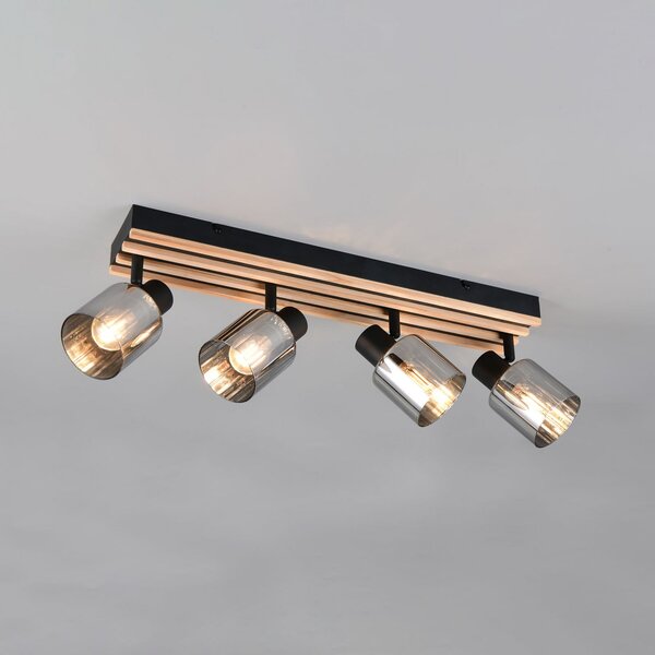 Reality Leuchten Radiator Travia, lungime 65 cm, 4 becuri, negru/cenușiu fumuriu, reglabil, Negru, Camera de zi / sufragerie, Metal, Modern, Plafon semicircular cu spațiere