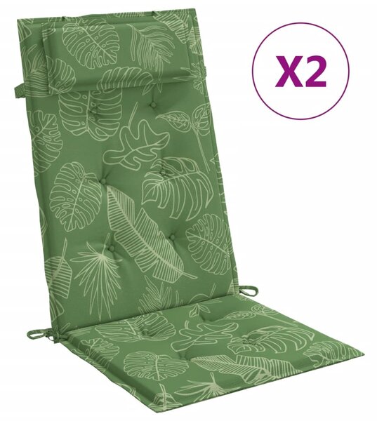 Perne de scaun spătar înalt, 2 buc, model frunze, textil Oxford