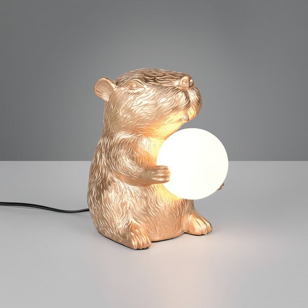 Reality Leuchten Lampa de masă Capi, culoare aurie, înălțime 25 cm, rășină sintetică, G9, Auriu / Alamă, Camera de zi / sufragerie, Plastic, Viața tânără