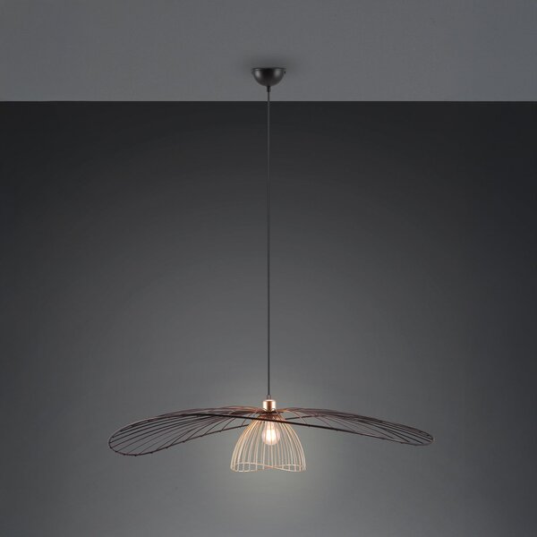 Reality Leuchten Lampă suspendată Lauris, negru mat, Ø 100 cm, metal, E27, reglabil, Negru, Camera de zi / sufragerie, Metal, Modern