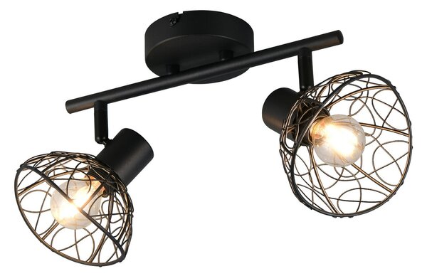 Reality Leuchten Plafonieră Yako, negru mat, lungime 40 cm, 2 becuri, metal, reglabil, Negru, Camera de zi / sufragerie, Metal, Modern, Plafon cu flacără multiplă