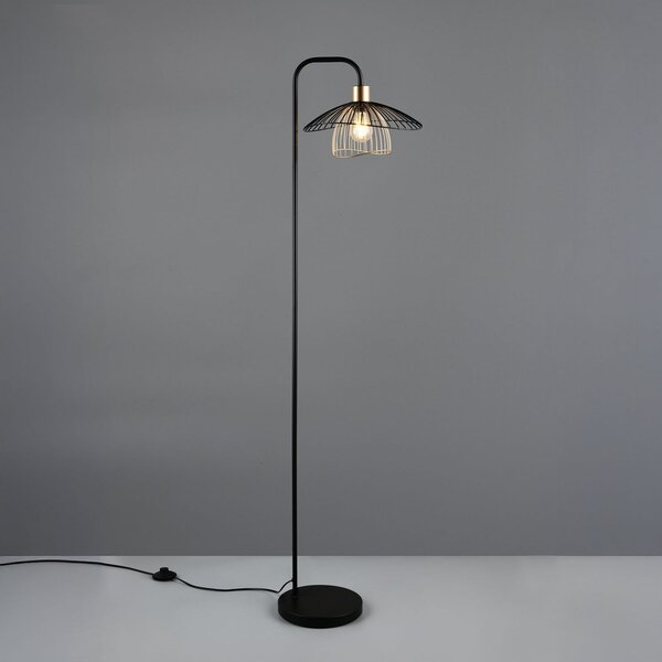 Reality Leuchten Lampadar Lauris, negru mat, înălțime 155 cm, metal, E27, Negru, Camera de zi / sufragerie, Metal, Modern, Proiector suspendat