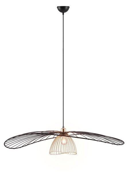 Reality Leuchten Lampă suspendată Lauris, negru mat, Ø 100 cm, metal, E27, reglabil, Negru, Camera de zi / sufragerie, Metal, Modern