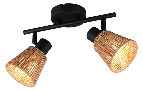 Reality Leuchten Plafonieră Natrel, negru/maro, lungime 41 cm, 2 becuri, metal, reglabil, Negru, Camera de zi / sufragerie, Metal, Modern, Plafon cu flacără multiplă