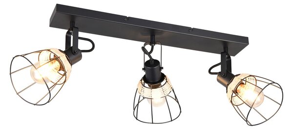 Reality Leuchten Plafonieră Jerome, lungime 62 cm, 3 becuri, metal negru mat, reglabil, Negru, Camera de zi / sufragerie, Metal, Modern, Plafon cu flacără multiplă