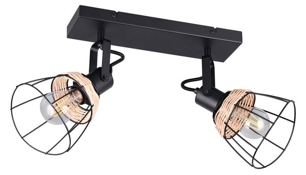 Reality Leuchten Plafonieră Jerome, lungime 36 cm, 2 becuri, metal negru mat, reglabil, Negru, Camera de zi / sufragerie, Metal, Modern, Plafon cu flacără multiplă
