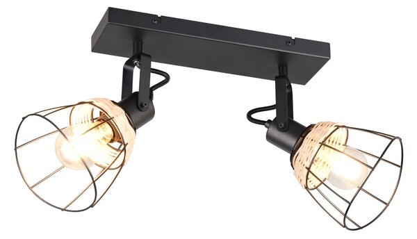 Reality Leuchten Plafonieră Jerome, lungime 36 cm, 2 becuri, metal negru mat, reglabil, Negru, Camera de zi / sufragerie, Metal, Modern, Plafon cu flacără multiplă