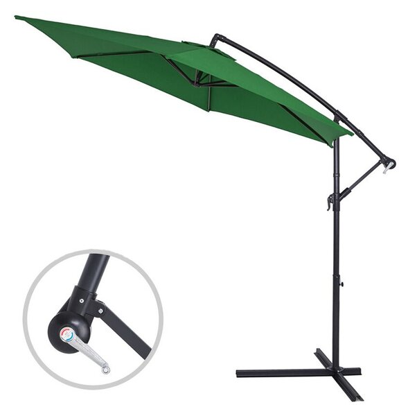 Umbrela de gradina, diametru 300 cm, manivela, reglabila, impermeabila, cadru otel, verde