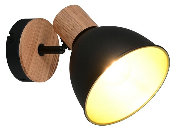 Reality Leuchten Plafonieră Delume, negru, Ø 15 cm, 1 bec, metal/lemn, reglabil, Negru, Camera de zi / sufragerie, Metal, Scandinavă
