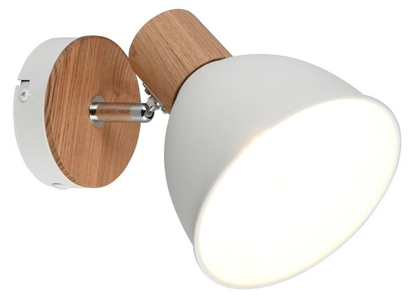 Reality Leuchten Plafonieră Delume, albă, Ø 15 cm, 1 bec, metal/lemn, reglabil, Alb, Camera de zi / sufragerie, Metal, Scandinavă