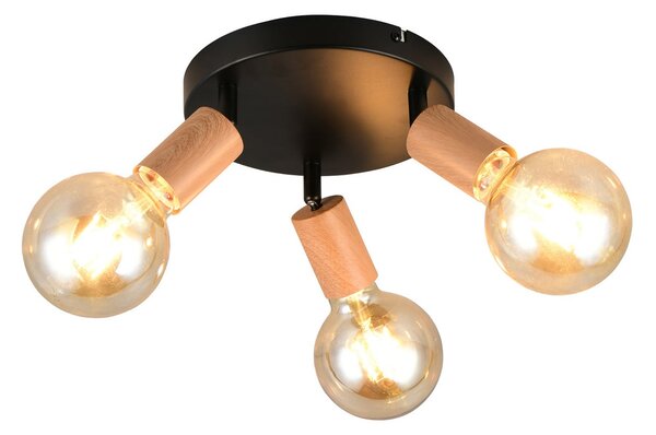 Reality Leuchten Plafonieră Lamego, negru, Ø 29 cm, 3 becuri, metal, reglabil, Negru, Camera de zi / sufragerie, Metal, Modern, Plafon cu flacără multiplă