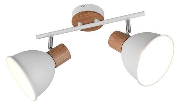 Reality Leuchten Plafonieră Delume, albă, lungime 49 cm, 2 becuri, metal/lemn, reglabil, Alb, Camera de zi / sufragerie, Metal, Scandinavă, Plafon cu flacără multiplă