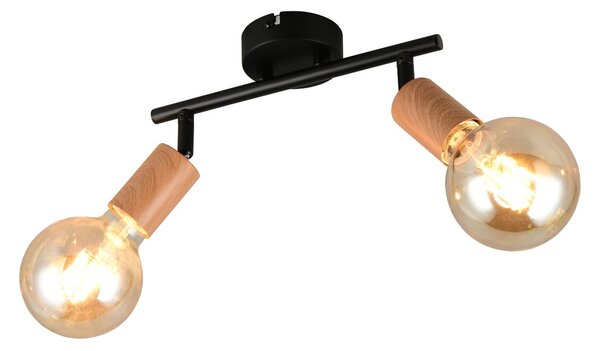 Reality Leuchten Plafonieră Lamego, negru, lungime 35 cm, 2 becuri, metal, reglabil, Negru, Camera de zi / sufragerie, Metal, Modern, Plafon cu flacără multiplă