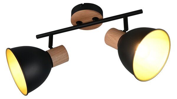 Reality Leuchten Plafonieră Delume, negru, lungime 49 cm, 2 becuri. Metal/lemn, reglabil, Negru, Camera de zi / sufragerie, Metal, Scandinavă, Plafon cu flacără multiplă