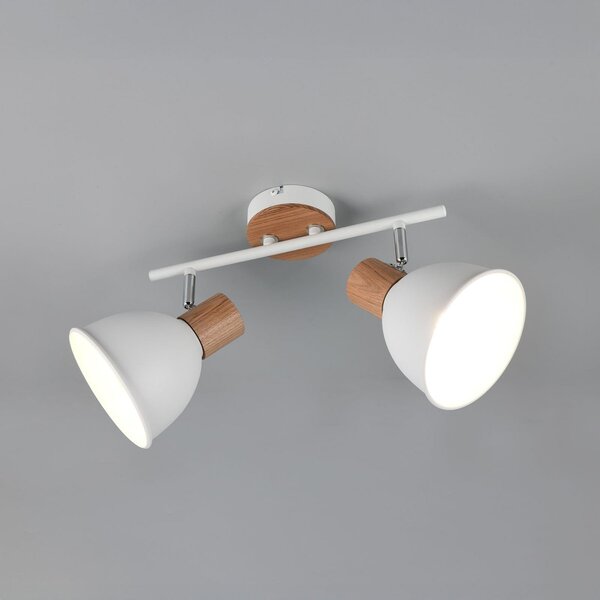 Reality Leuchten Plafonieră Delume, albă, lungime 49 cm, 2 becuri, metal/lemn, reglabil, Alb, Camera de zi / sufragerie, Metal, Scandinavă, Plafon cu flacără multiplă