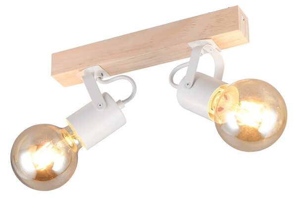 Reality Leuchten Plafonieră Lynar, albă, lemn, metal, lungime 31 cm, 2 becuri., reglabil, Alb, Camera de zi / sufragerie, Metal, Modern, Plafon cu flacără multiplă