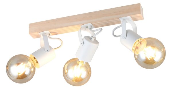 Reality Leuchten Plafonieră Lynar, alb, lemn, metal, lungime 42 cm, 3 becuri., reglabil, Alb, Camera de zi / sufragerie, Metal, Modern, Plafon cu flacără multiplă