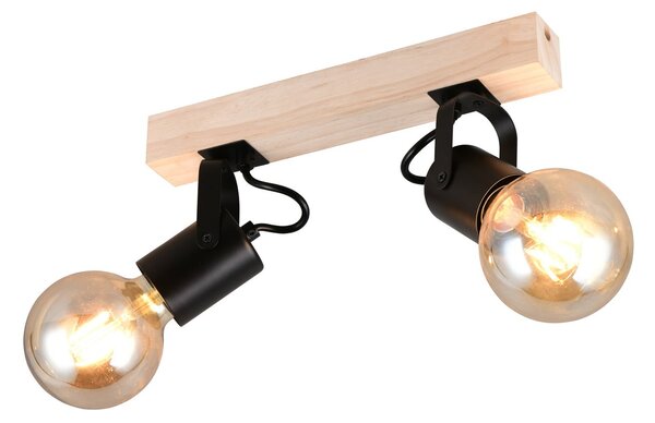 Reality Leuchten Plafonieră Lynar, negru, lemn, metal, lungime 31 cm, 2 becuri., reglabil, Negru, Camera de zi / sufragerie, Metal, Modern, Plafon cu flacără multiplă
