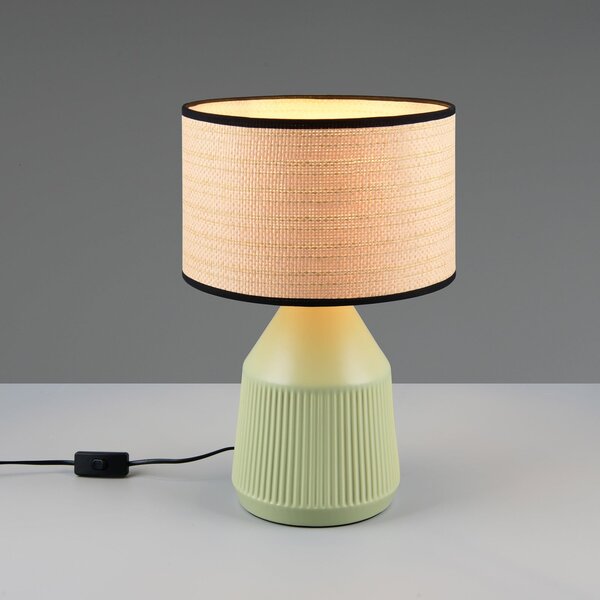 Reality Leuchten Lampa de masă Formentera, verde/bej, înălțime 43 cm ceramică/hârtie, Verde, Camera de zi / sufragerie, Ceramică