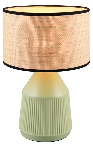 Reality Leuchten Lampa de masă Formentera, verde/bej, înălțime 43 cm ceramică/hârtie, Verde, Camera de zi / sufragerie, Ceramică