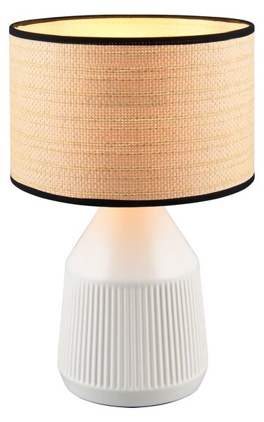 Reality Leuchten Lampa de masă Formentera, alb/bej, înălțime 43 cm ceramică/hârtie, Alb, Camera de zi / sufragerie, Ceramică