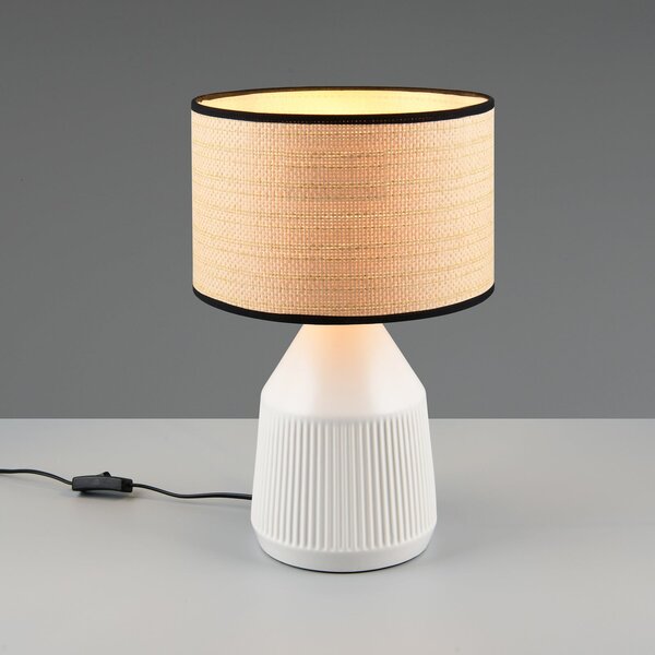 Reality Leuchten Lampa de masă Formentera, alb/bej, înălțime 43 cm ceramică/hârtie, Alb, Camera de zi / sufragerie, Ceramică