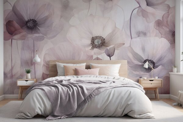 Tapet Maci de culoare roz pal și albi, cu petale delicate, Fototapet Flori, w10029v1 : Uwalls.ro