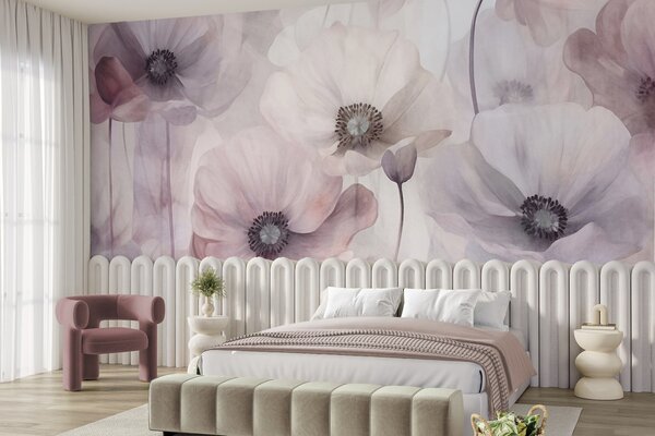 Tapet Maci de culoare roz pal și albi, cu petale delicate, Fototapet Flori, w10029v1 : Uwalls.ro